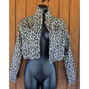 American Bazi Womens‎ Leopard Print Denim Jacket Medium